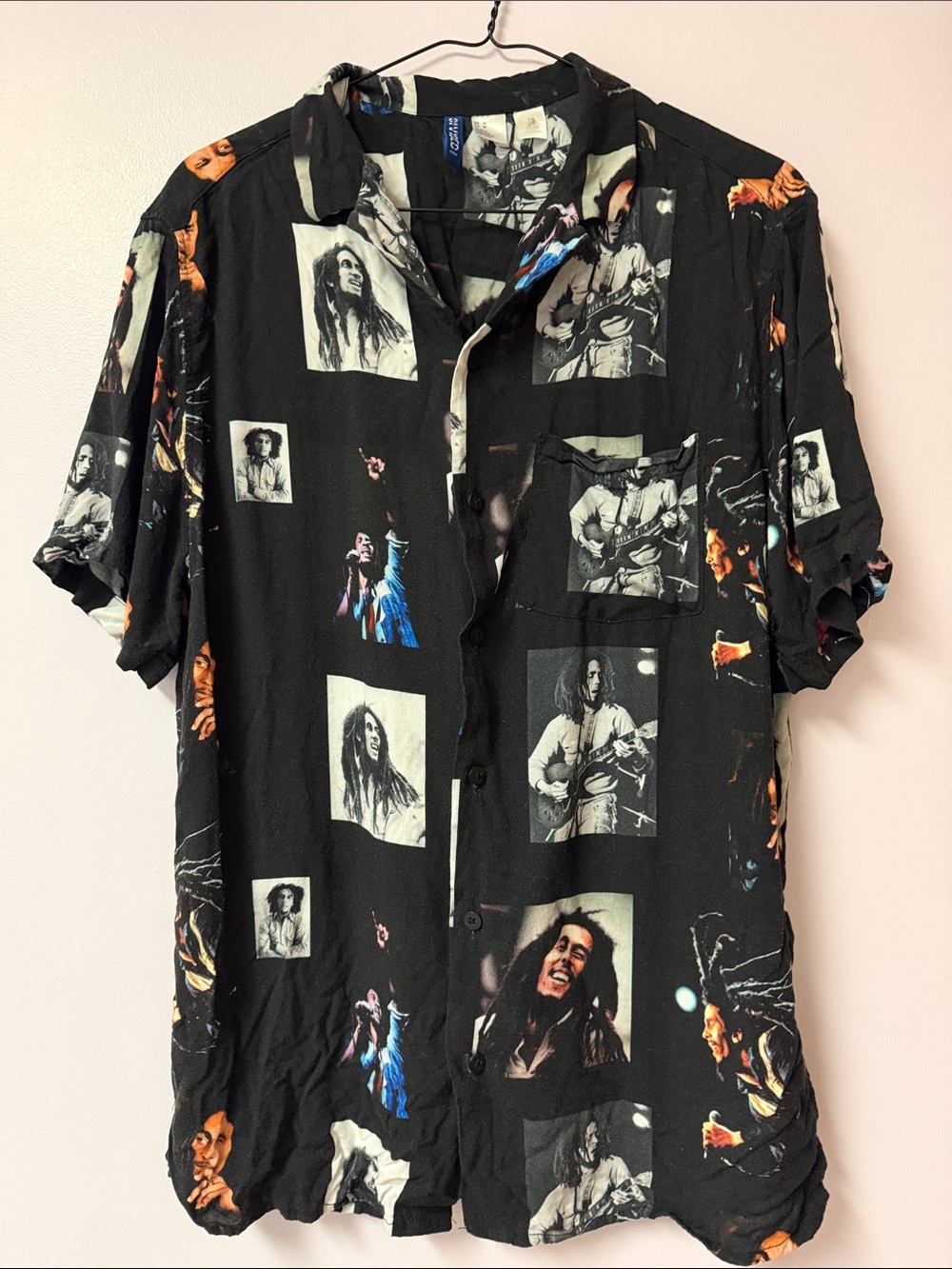 Divided Black Bob Marley Graphic Short-Sleeve Button-Up Shirt